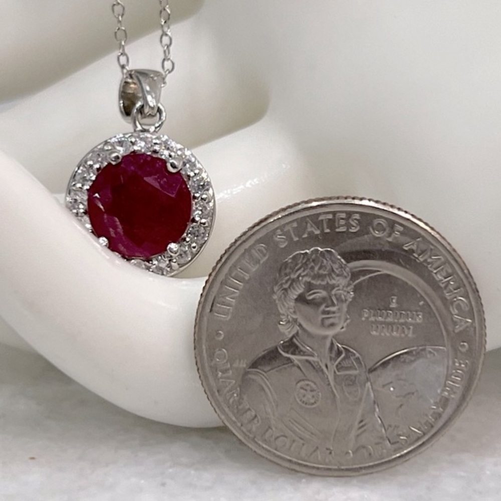 Niassa Ruby White Zircon Sterling Silver Halo Pendant Necklace - Picture 14 of 14